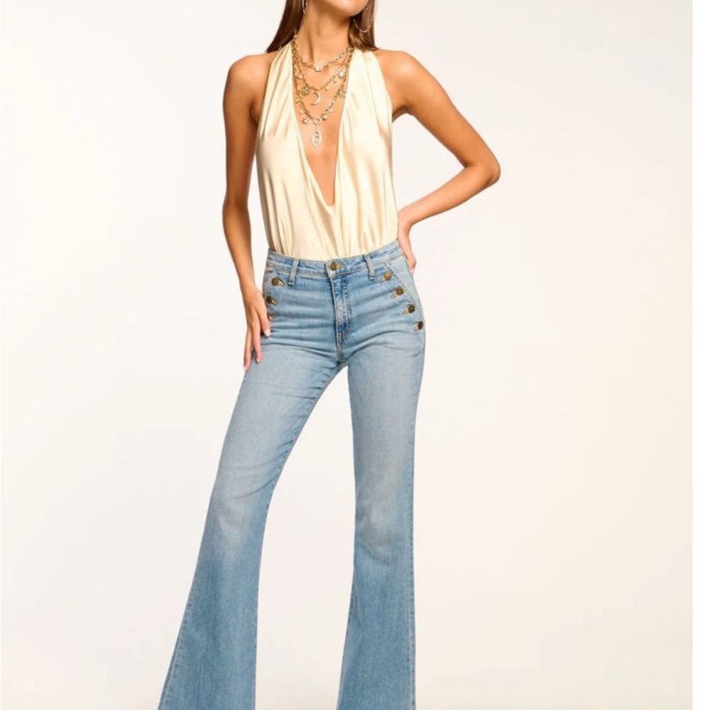Ramy Brook Light Blue High-Rise Wide Leg Jeans with Side Buttons
